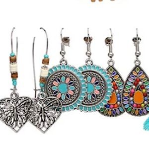 Three pairs of multicolor BoHo earrings